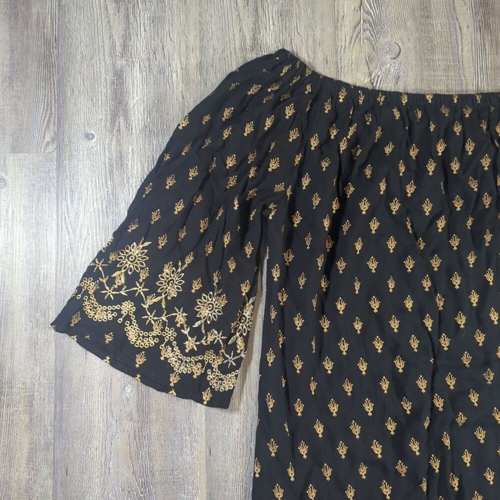 Lapogee Women Size 2X Black and Gold Print Tunic Top Dress Made In India - Picture 3 of 10